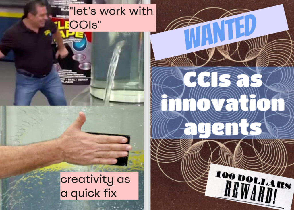 Collage critiquing the view of creativity as a quick fix and calling for CCIs to be recognised as innovation agents.