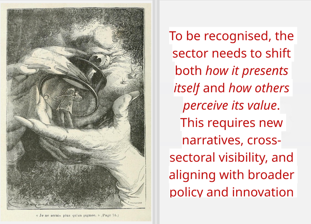 Illustration highlighting the need for new narratives and visibility of CCIs within innovation and policy frameworks.